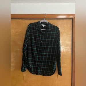 Old Navy Women's Large Tall Green Flannel Button-Up Shirt